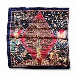 Vintage-Inspired Tree of Life Scarf – 35x35” Square – Mythic Bird & Deer Print